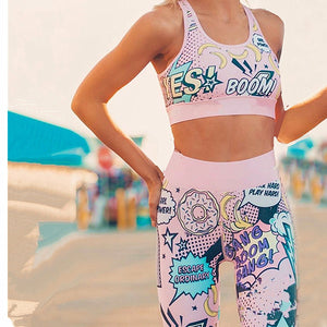 2019 New Pad Fitness Suit Boom Letter Print Sport Suit Women Gym Clothing Tracksuit Women Running Yoga Set Sports Bra + Leggings