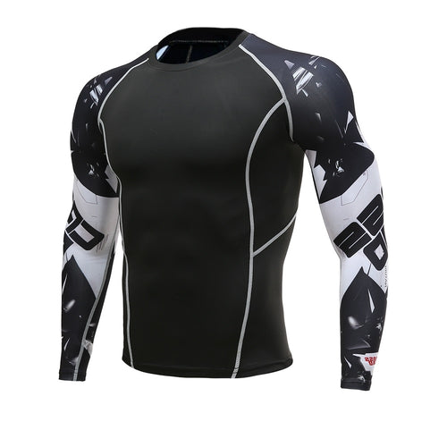 Mens Fitness Long Sleeve Rashguard T Shirt Bodybuilding Tight Compression Shirt Elastic Gym Sports Running Tops Cycling Clothing